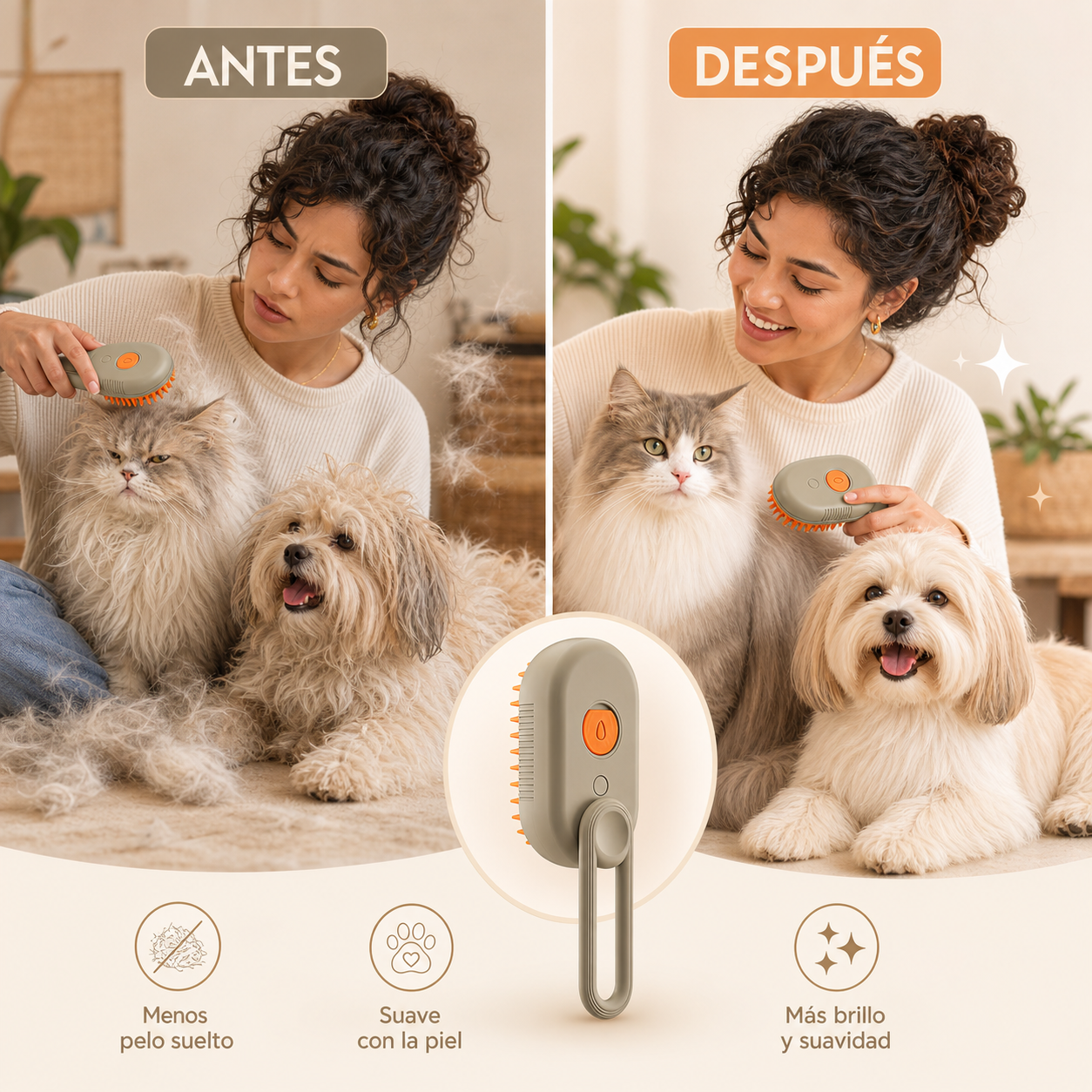 Cepillo de vapor para mascotas 3 en 1