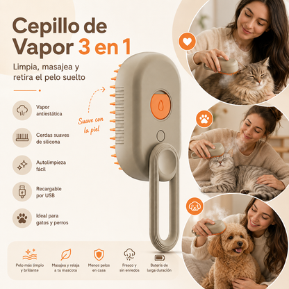 Cepillo de vapor para mascotas 3 en 1